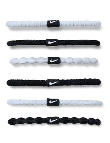 Image of Nike Flex Hair Tie Pack of 6 Hair Bands Running Fitness Training Sport Hairband Set, White/Black/White/White, One Size