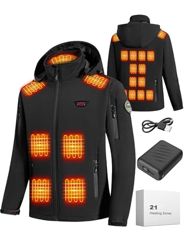 Image of Diraeen Heated Jacket for Men, 21-Zone Heating Jacket with 20000mAh Power Bank, 3-Temp Control, Machine Washable, for Outdoor, Hiking, Work, Black, XL