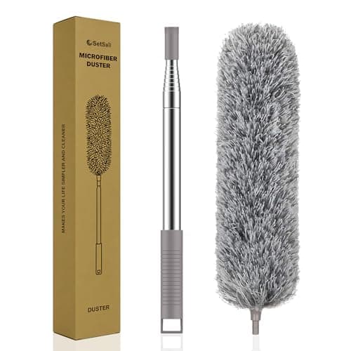 Image of SetSail Extra-Long Dusters with Extension Pole 100-inch for Cleaning, Bendable Microfiber Head Washable Ceiling Fan Duster for High Ceilings, Furniture