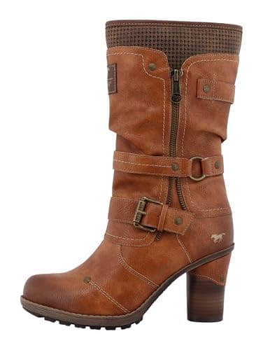 Image of MUSTANG Side Zip High Heel Womens Ankle Boots in Cognac - 5.5 UK