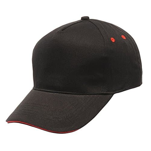 Image of Regatta Men's Amston 5 Panel Cap With Sandwhich Peak Baseball Cap, Red (Black/Classic Red), One Size (Manufacturer Size:Single Size)