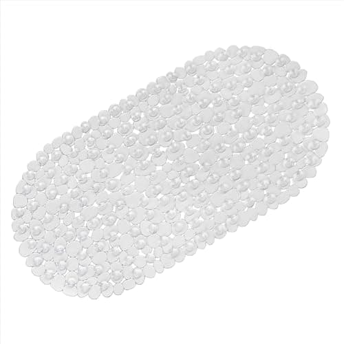 Image of WELTRXE Non Slip Bath Mats for Inside Bath, 69 x 36 cm Clear Pebble Bath Mat Non Slip Anti Mould, Anti Slip Shower Mat, Flexible Oval PVC Bathtub Mat with Suction Cups & Drain Holes, Machine Washable