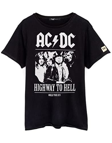 Image of AC/DC T-Shirt for Men and Women | Unisex Black Short Sleeve Rock Band Black Tee | Distressed Highway to Hell Song Album | Music CD Gifts Merchandise Medium