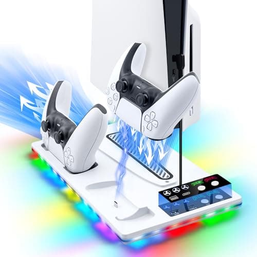 Image of Mcbazel PS5/Slim/Pro Cooling Station with Dual Controller Charging Station for Playsation 5 Disc/Digital Console, PS5/Slim/Pro Cooling Stand with RGB Light, Playsation 5 Accessories