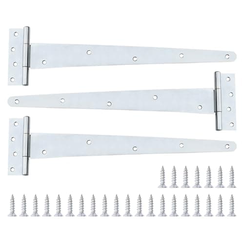 Image of Heavy Duty T-Hinges 12 Inch (300mm) Tee Hinge for Wooden Door Gate, Silvery, 3 Pack, Matching Screws Included