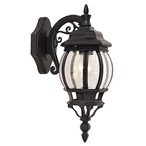 Image of Britalia Black & Clear Glass Outdoor Vintage Down Coach Orb Lantern Wall Light | IP44 Rated | 45cm Height | 1 x ES E27 Lamp Required | Garden - Patio - Driveway | UK Approved | Aluminium