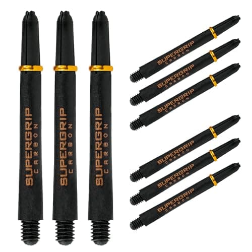 Image of Harrows Darts 3 x Sets of SuperGrip Carbon Dart Stems - 9 Dart Shafts in Total - Available in 3 sizes - Tough Carbon Composite - Medium Gold