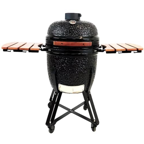 Image of Sac Kamado 21" Ceramic BBQ Grill Oven, Charcoal Smoker, Black, Outdoor Cooker with Temperature Control, Large 346 sq inch Cooking Area
