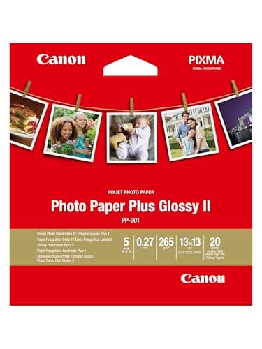 Image of Canon PP-201 Glossy II Photo Paper Plus 5x5 (20 Sheets) - Ideal for Photo Printing, Square Size - Durable Prints, Instant Touch-Dry - Compatible with Canon Inket Printers