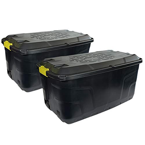 Image of CHARLES BENTLEY Set of 2, 145L, Heavy Duty, Trunk on Wheels, Black, 4.9kg each, Block, Black, Reprocessed Material, Two padlock holes, 4 Wheels, Strong Lock, Waterproof Design, Sustainable(94x52x45cm)