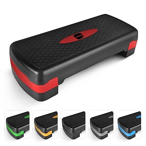 Image of KAYMAN Exercise Steps – Fitness Stepper for Home & Gym, Suited for Aerobics, Cardio, Weights, Yoga, DVD Workout – Adjustable 2 Step Level Heights (10,15 cm) – Perfect Equipment for Fitness (Red)