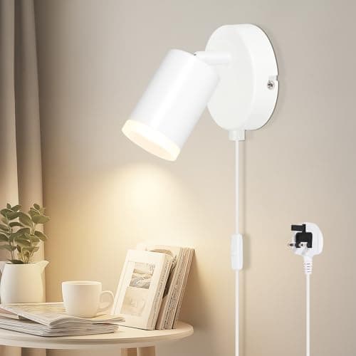 Image of Dehobo Wall Light with Switch, Plug in Wall Spot Lamps GU10 Adjustable Wall Mounted Lights Aluminum Matte White for Bedroom Reading Room Cupboard Kitchen Desk Picture, No Bulb