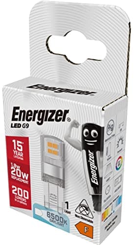 Image of Energizer G9 LED Light Bulb. 1.9W (20w Halogen Equivalent) 220-240V. 200 Lumens. Bi-Pin Base Energy Saving. Daylight 6500k