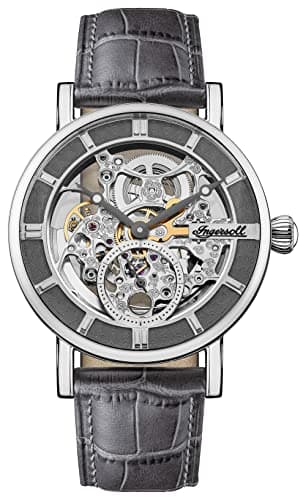 Image of Ingersoll The Herald Mens 40mm Automatic Watch with Skeleton Dial and Grey Genuine Leather Strap I00402B