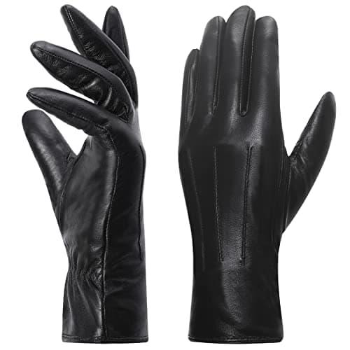 Image of Harssidanzar Leather Gloves Ladies,Warm Fleece Lining Touchscreen winter Gloves For women GL018UK5,Black,Size M