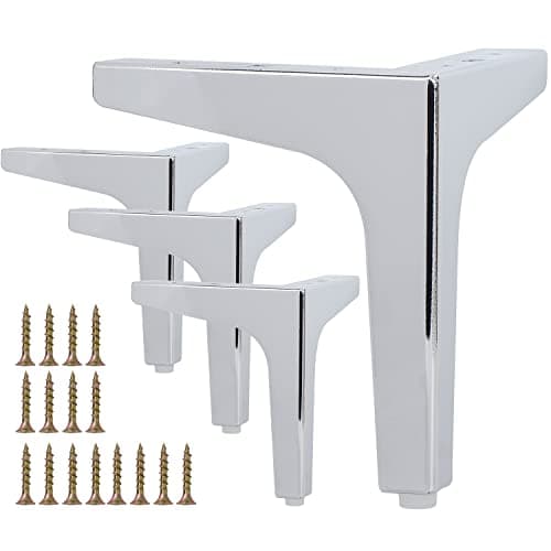 Image of La Vane 4 Inch / 10cm Metal Furniture Legs, Set of 4 - Modern Diamond Triangle Silver DIY Replacement Feet Corner legs for Cabinet, Sofa, Sideboard, Couch, Dresser Makeover