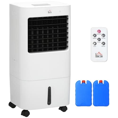Image of HOMCOM 3-in-1 Portable Air Cooler with 15 Litre Capacity and Ice Boxes, Evaporative Cooler Fan with Automatic Oscillation, 3 Modes, 3 Speeds for Home, Bedroom, Office, White