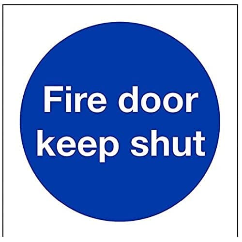 Image of V Safety Fire Door Keep Shut Mandatory Sign - 80mm x 80mm - Self Adhesive Vinyl