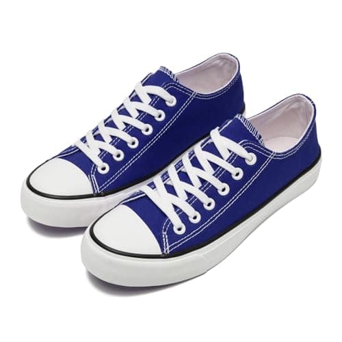 Image of rosyclo Canvas Shoes for Women and Men, Low Top Canvas Sneakers Fashion Lace Up Comfortable Womens Classic Casual Tennis Walking Shoes, Blue, 13.5 Women/12 Men