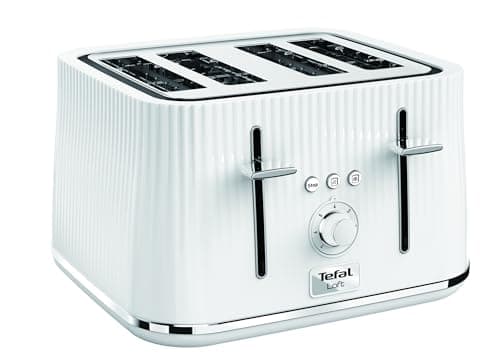 Image of Tefal Loft 4-Slot Toaster, 7 Browning Levels, Defrost, Stop + Reheat Functions, Removable Crumb Tray, High-lift + Self-Centring Racks, 1700W, TT760140, Classic Design in White
