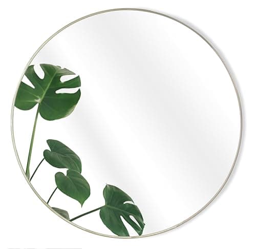 Image of GreyZouq Large, Round Metal Rimmed, Wall Mirror. Perfect for bedroom, living room hallway kitchen and bathroom. Circular mirror – 50cm diameter. Vintage/contemporary (Silver)