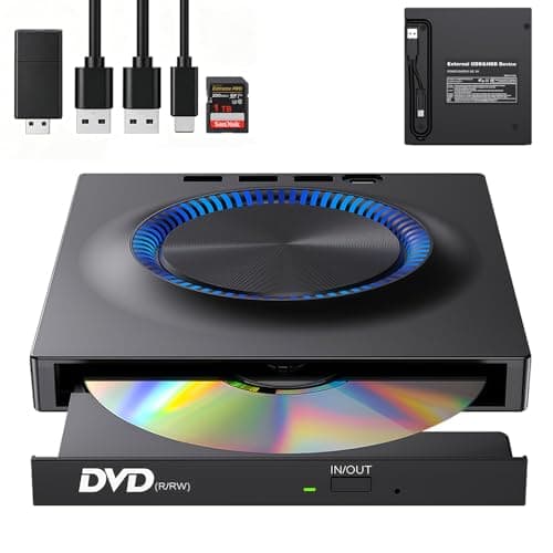 Image of Vutlace External Blu-ray Drive, 7-in-1 Bluray/DVD/CD Burner With RGB Ambient Light, Portable Ultra-Slim Bluray Drive with SD Port, Compatible with Windows/Mac/Linux Laptop Desktop