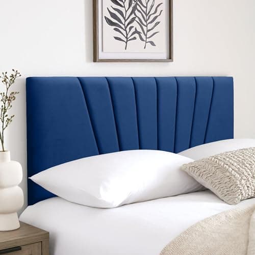 Image of HB-1 Headboards for Beds – Sunrise 24'' Divan Bed Headboard – Headboards for Divan Beds, Bedroom & Hotel Furniture, Elegant Soft Plush Fabric Head Board (Blue Plush, 4FT6 Double)
