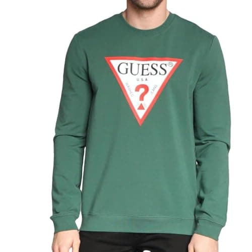 Image of GUESS Men's Green Sweatshirt Triangle Logo Green XS, Green, XS