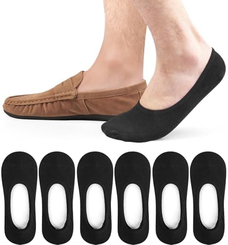 Image of Caldodo Mens Invisible No Show Socks 6-8, Low Cut Non Slip Trainer Socks Hidden Liner Loafer Socks, 6 Pairs, Black