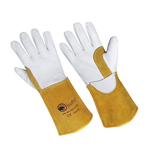 Image of SAFTA Spark and Heat Proof Gloves, Sheep leather Palm & Top with Cow Split Leather Cuff, AZO free Ideal TIG Welding Gloves, Perfect for Gardening, Soldering, Metal Handling. (Size 10, Yellow)