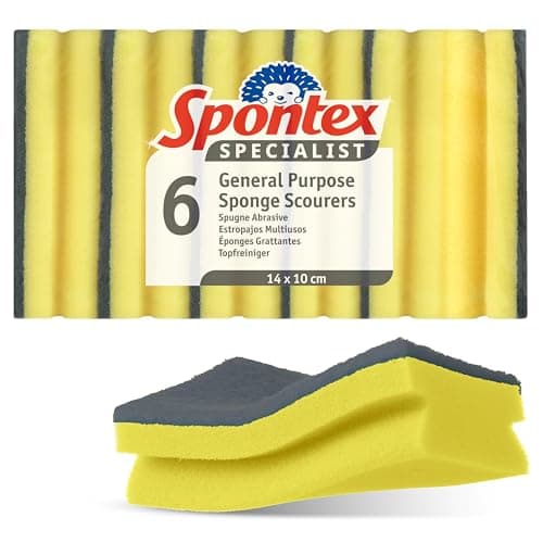 Image of Spontex Specialist Washing Up Sponge Scourers | XL | Hard Wearing & Versatile for Professional Cleaning | 6 Pack