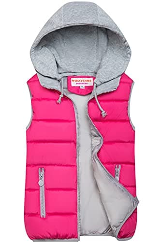 Image of WIEAYUMEI Women Gilets Winter Padded Bodywarmer Down Cotton Hooded Vest Sleeveless Quilted Jacket Rose XL