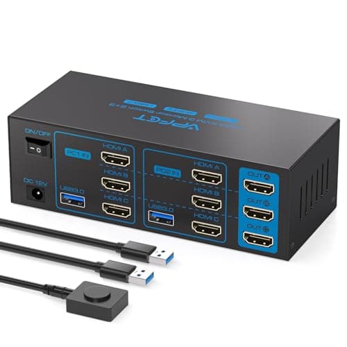 Image of AILVLVNG 4K60Hz HDMI KVM Switch 3 Monitors 2 Computers USB 3.0 KVM Switches for 2 Computers Share 3 Monitors and 4 USB Devices with DC 12V/1A Power Adapter and Wired Controller