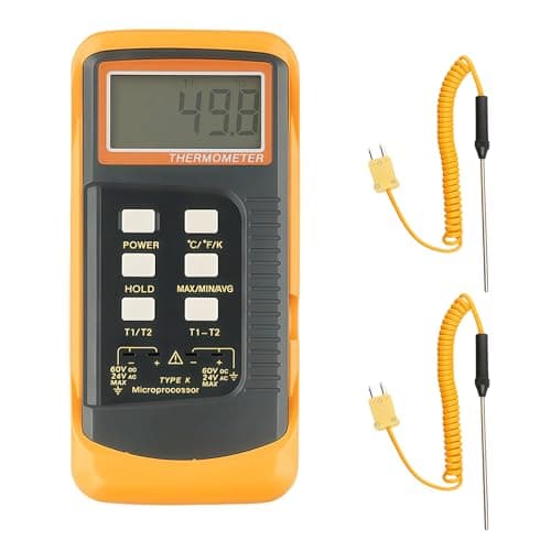 Image of Digital Thermometer Dual Channel Thermocouple Thermometer, Thermocouples Temperature Meter Gauge with 2 K Type Probes, Thermometer Legionella Testing Kit with LED Backlight