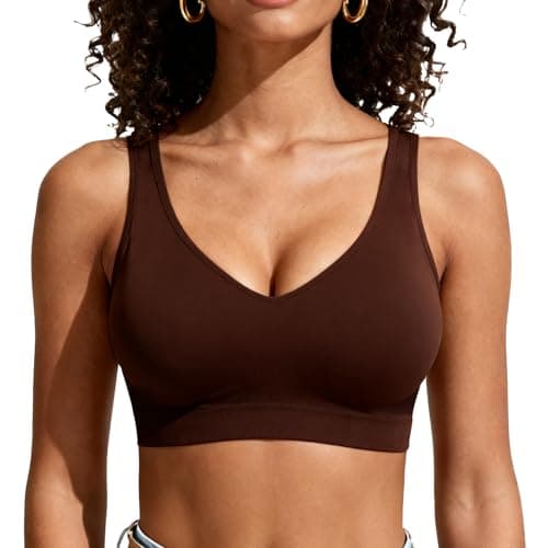 Image of LEHEEYWT Women's Sports Bras, Wireless Padded Sports Bra with Cross Back Straps, Comfort Bra Bralettes for Women Ladies Yoga Pilates Gym Running (UK, Alpha, L, Regular, Regular, Brown)