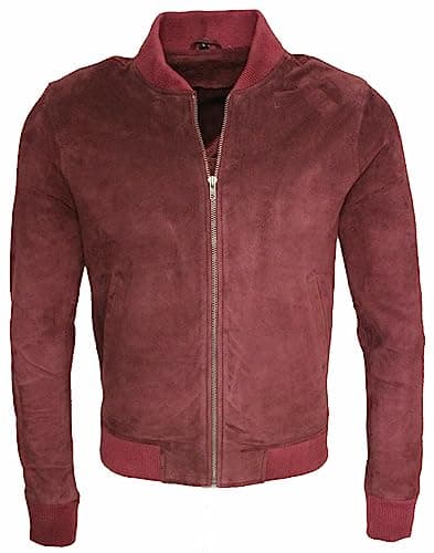 Image of Men's Varsity Suede Burgundy Leather Bomber Jacket XS