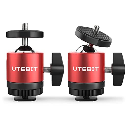 Image of UTEBIT Mini Ball Head Tripod Ballhead Mount with Removable 1/4" Hot Shoe Adapter 360° Swivel Camera Ball Head Maximum Load 2.5kg/5.5lbs for DSLR Monopod Light Stand Flash light Monitor (2 Pack)