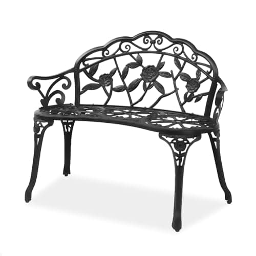 Image of Bonnlo Cast Aluminium Garden Bench Outdoor Bench Furniture Patio Bench Seating Park Patio Seat Cast Iron Antique Finish Chair (Black)