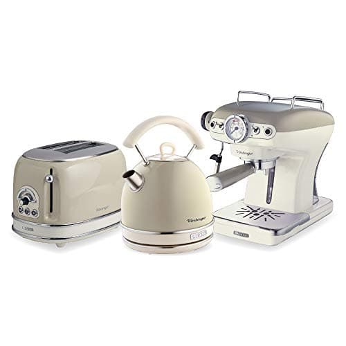 Image of Ariete ARPK16 Retro Style Dome Kettle, 2 Slice Toaster and Espresso Machine Set, Vintage Design, Beige