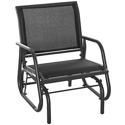 Image of Outsunny Outdoor Garden Glider Chair, Metal Frame Single Armchair Swing Seater w/Breath Mesh Fabric Seat, Curved Backrest, Armrests, for Living Room, Patio, Porch, Dark Grey