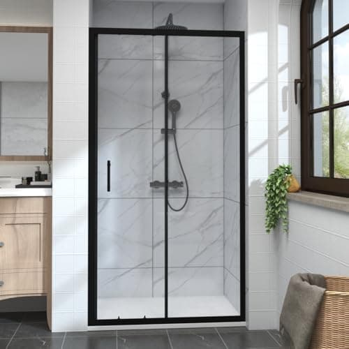 Image of Aquariss 1000mm Black Sliding Shower Door Enclosure 6mm Tempered Glass Single Shower Screen Reversible for Wetroom Cubicle Bathroom Cubicle