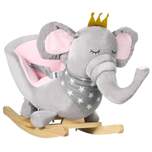 Image of HOMCOM Baby Rocking Horse Plush Ride On Elephant Rocker with Sound Safety Belt Toddler Toy for 18-36 Months