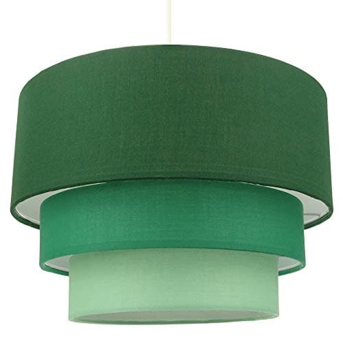 Image of Contemporary Round Triple Tier Forest Green Cotton Fabric Designer Pendant Lighting Shade | 60w Maximum | Modern Style | 30cm Diameter by Happy Homewares