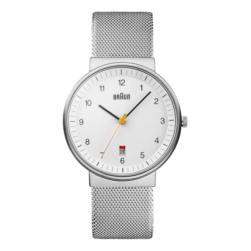 Image of Braun Men's Quartz Three Hand Movement Watch with White Dial Analogue Display and Silver Mesh Bracelet BN0032WHSLMHG