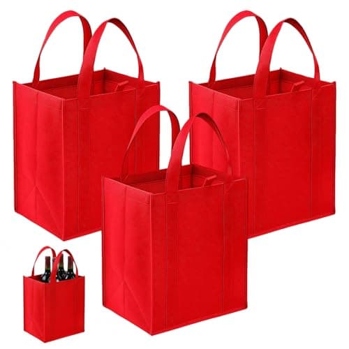Image of GYTFOG 3PCS Wine Bottle Bag, Wine Carrier Bag 6 Bottles, Bottle Carrier, Reusable Compartment Wine Bottle Holder, for Travel Camping Picnic Beer Drinks Party (Red, 38x32x25cm)