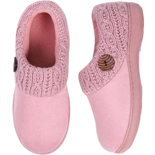 Image of EverFoams Women's Microsuede Slippers Warm Comfy Memory Foam Indoor House Shoes with Knit Collar 7/8 UK Pink