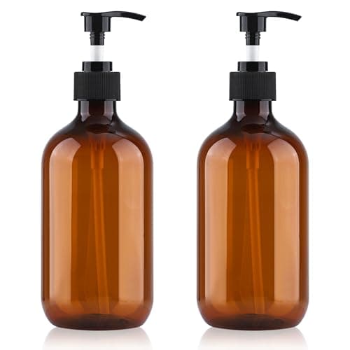 Image of Soap Dispenser with Pump, 2 Pack Empty Refillable Pump Bottle Dispensers 500ml Bathroom Liquid Hand Dish Soap Dispenser Bottles Containers Plastic Pumps Bottle Dispensers for Bathroom Kitchen (Amber)