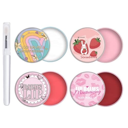 Image of Tinted Lip Balm Set - 4 Pack Lip Balm Multipack with Silicone Lip Brush, Hydrating & Nourishing Lip Care