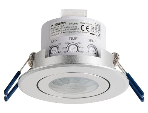 Image of SEBSON PIR Sensor Indoor Ceiling 360°, Flush Mounted, Infrared Motion Sensor, LED suitable, Range max. 3-8m/360°, swivelling, max. 1200/600W, IP20