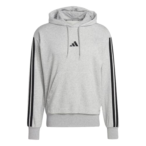 Image of adidas Men's ESSENTIAL THREE STRIPES FRENCH TERRY HOODIE, medium grey heather/black, L